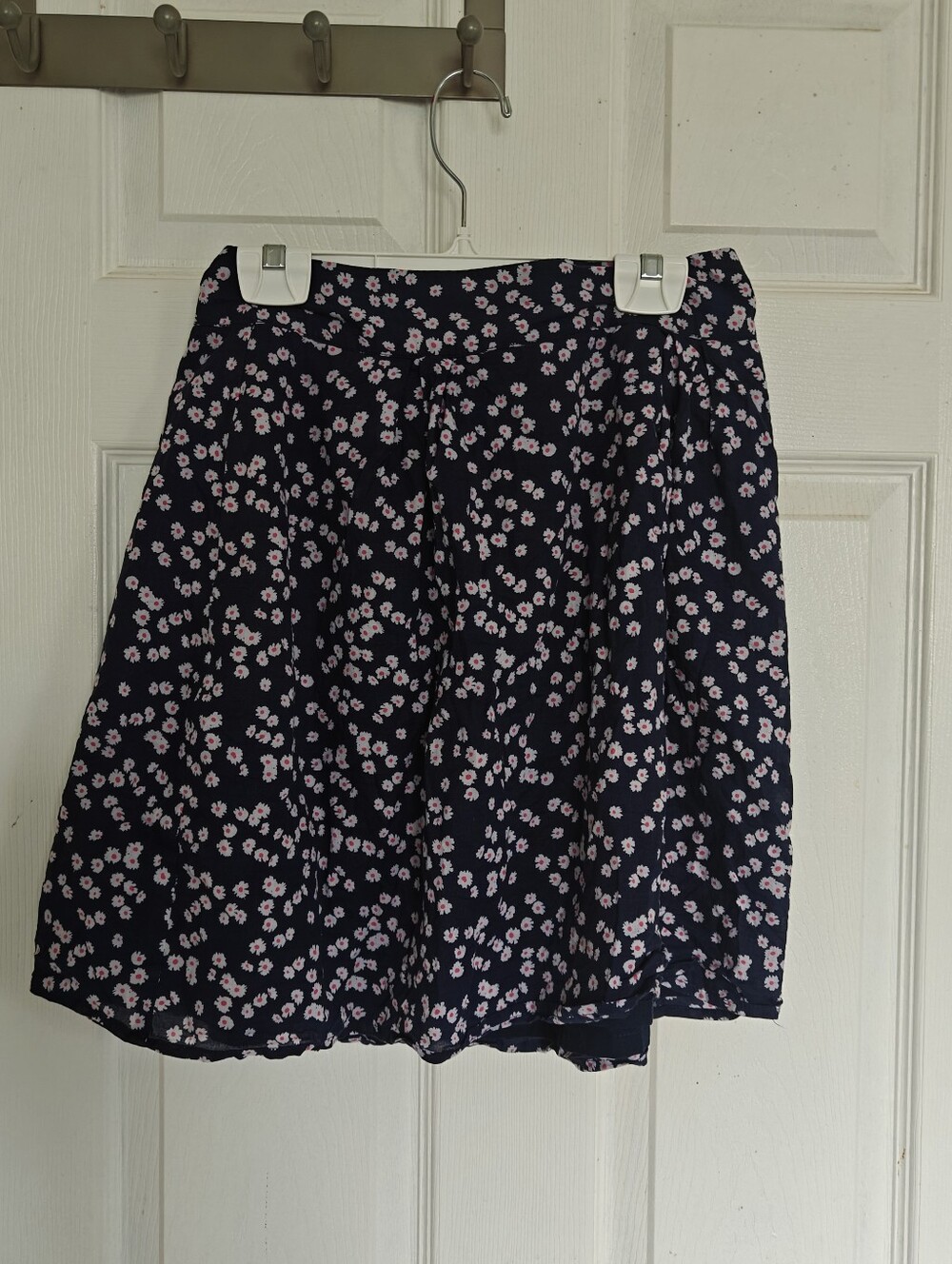 Jacob Navy Floral A-Line Mini 100% Cotton Skirt with Pink Daisy Print, X-small